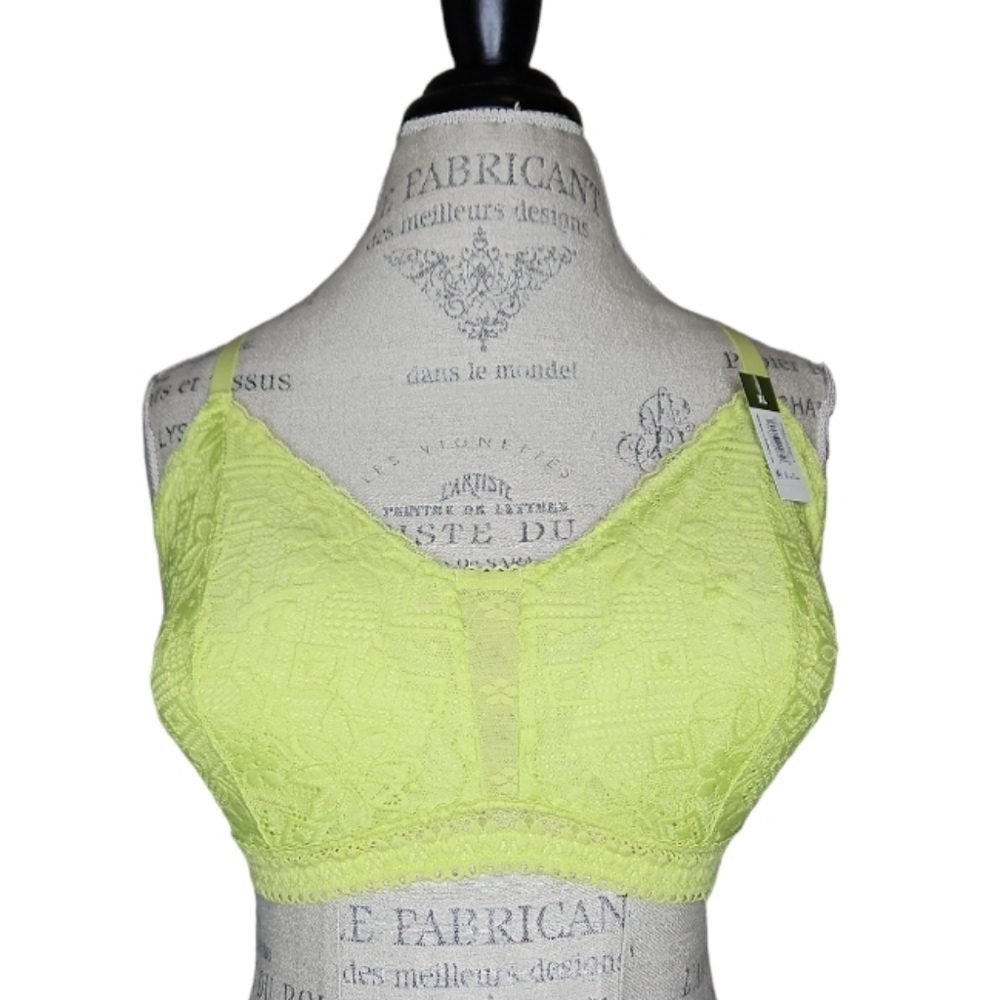 No Boundaries Chartreuse Lace Bralette Size XL NEW